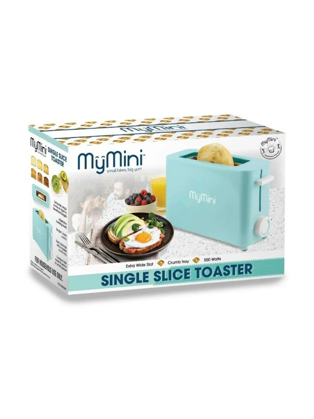 MyMini Single Slice Toaster – Aqua | Compact Single Slot, 500W, Retro Style